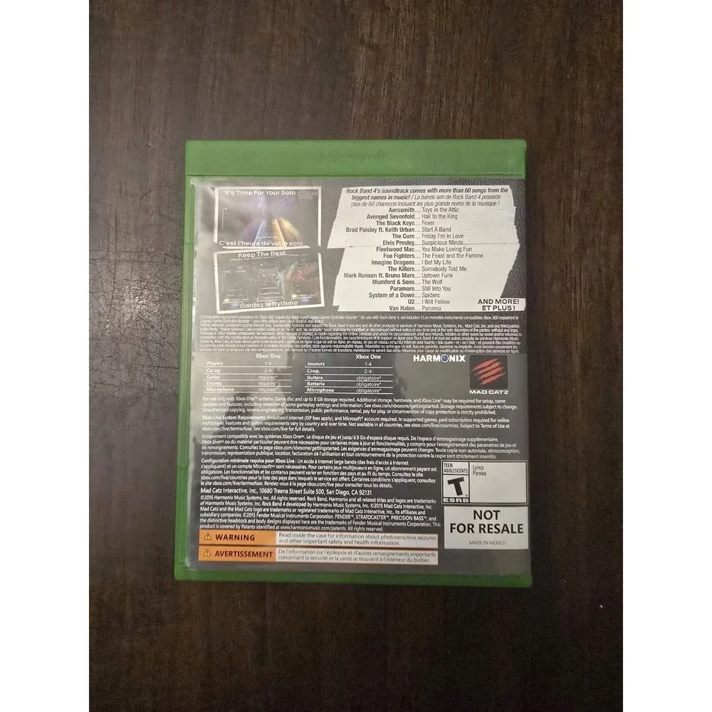 Rock Band 4 (Microsoft Xbox One, 2015) Game & Case